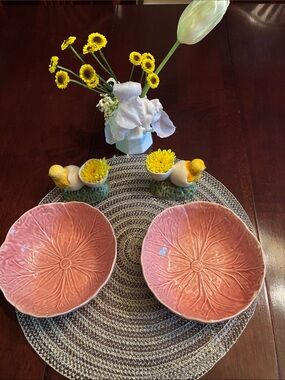 Two Pink Cabbage Ceramic Bowls - Made in Portugal- Bordallo Pinhiero